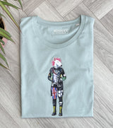 Jade green T-Shirt printed with and English Bull Terrier Dog dress as a punk girl with pink hair
