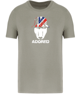 Almond Green colour t-shirt with short sleeves and a crew neckline featuring an English Bull Terrier face design wearing a union jack hat