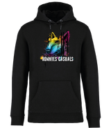 Black Hoodie with an angry looking English Bull Terrier Dog Head in bright colours