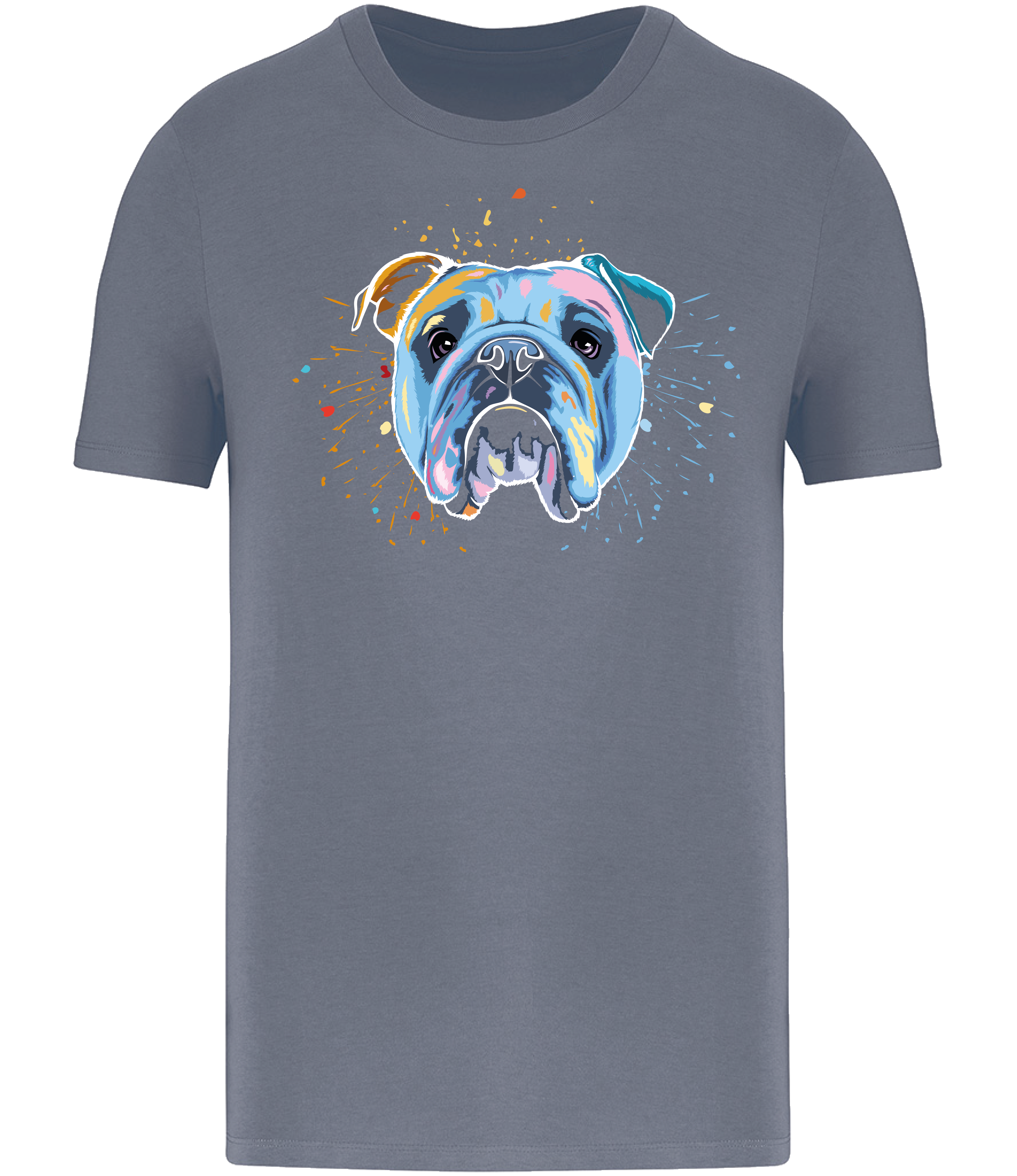 Ronnies Casuals Colour Splash British Bulldog Dog T-Shirt in Mineral Grey. Available in S, M, L, XL, 2XL, 3XL.