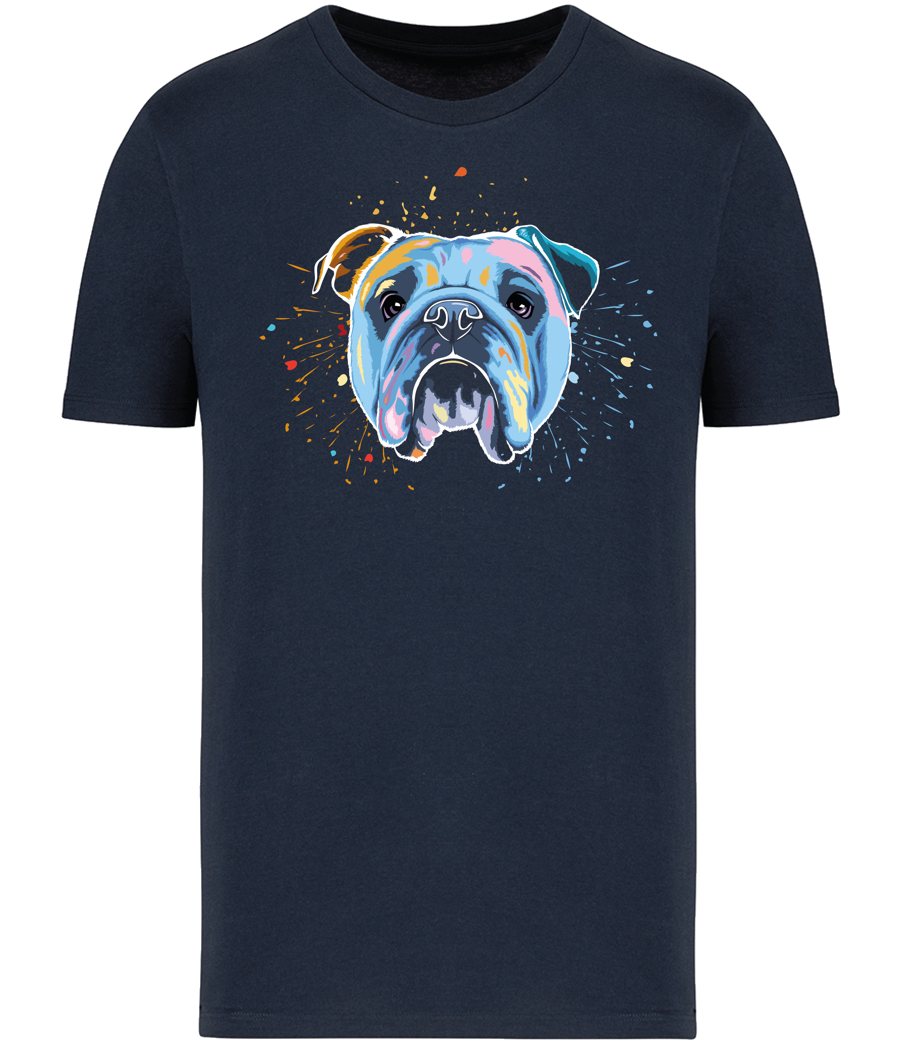 Ronnies Casuals Colour Splash British Bulldog Dog T-Shirt in Navy. Available in S, M, L, XL, 2XL, 3XL.