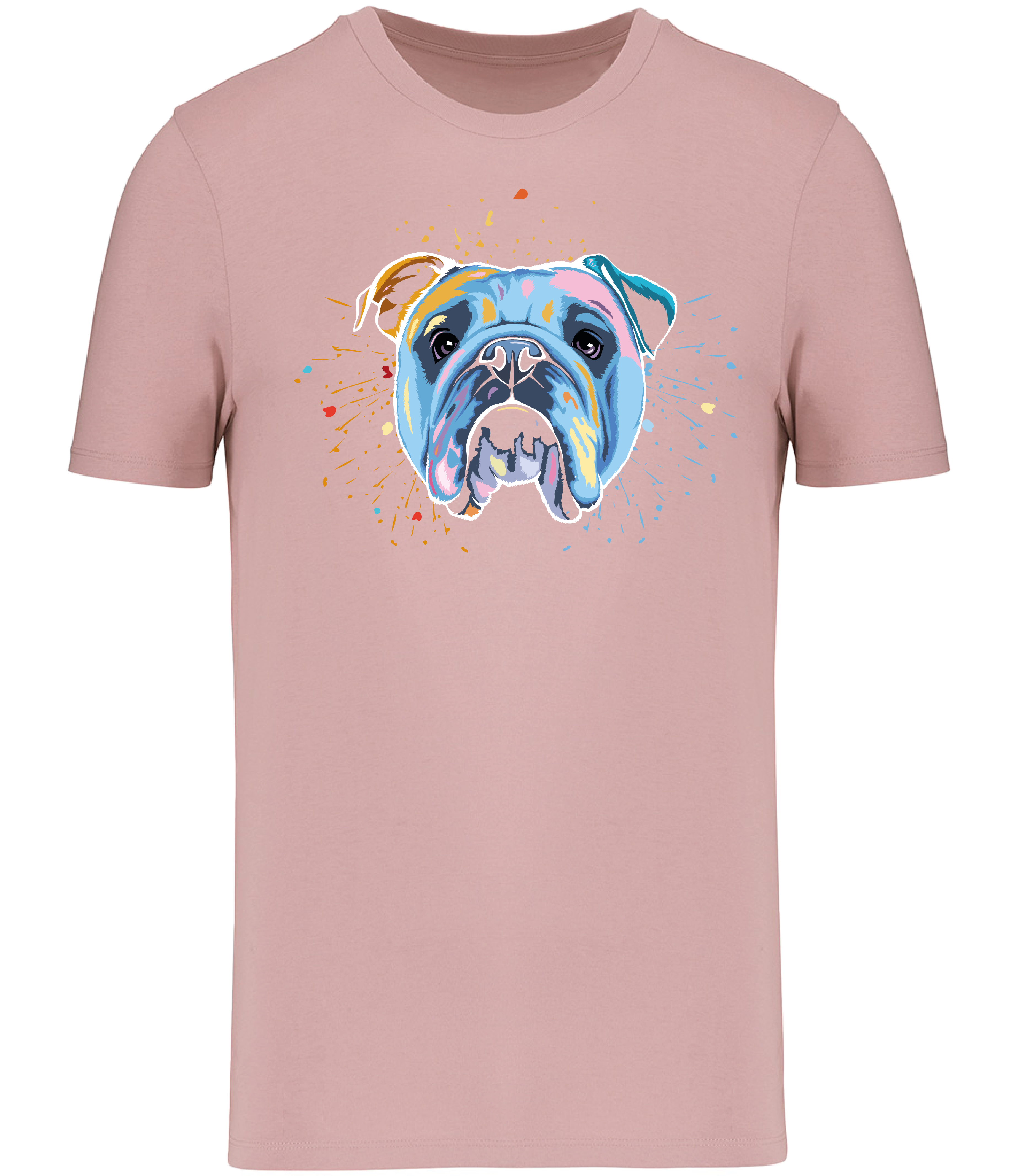 Ronnies Casuals Colour Splash British Bulldog Dog T-Shirt in Pink. Available in S, M, L, XL, 2XL, 3XL.