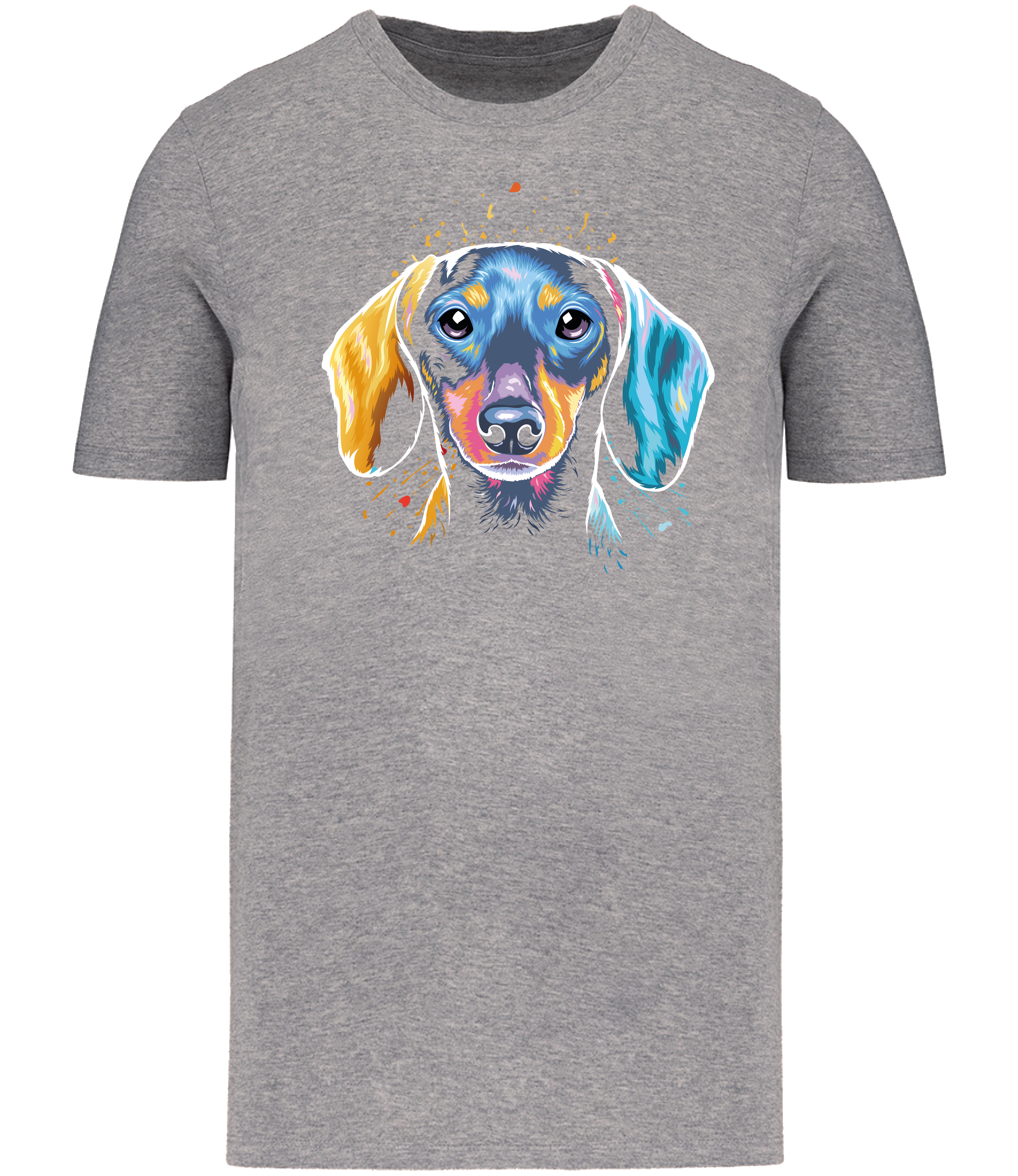 Ronnies Casuals Colour Splash Dachshund T-shirt in Grey. S, M, L, XL, 2XL, and 3XL