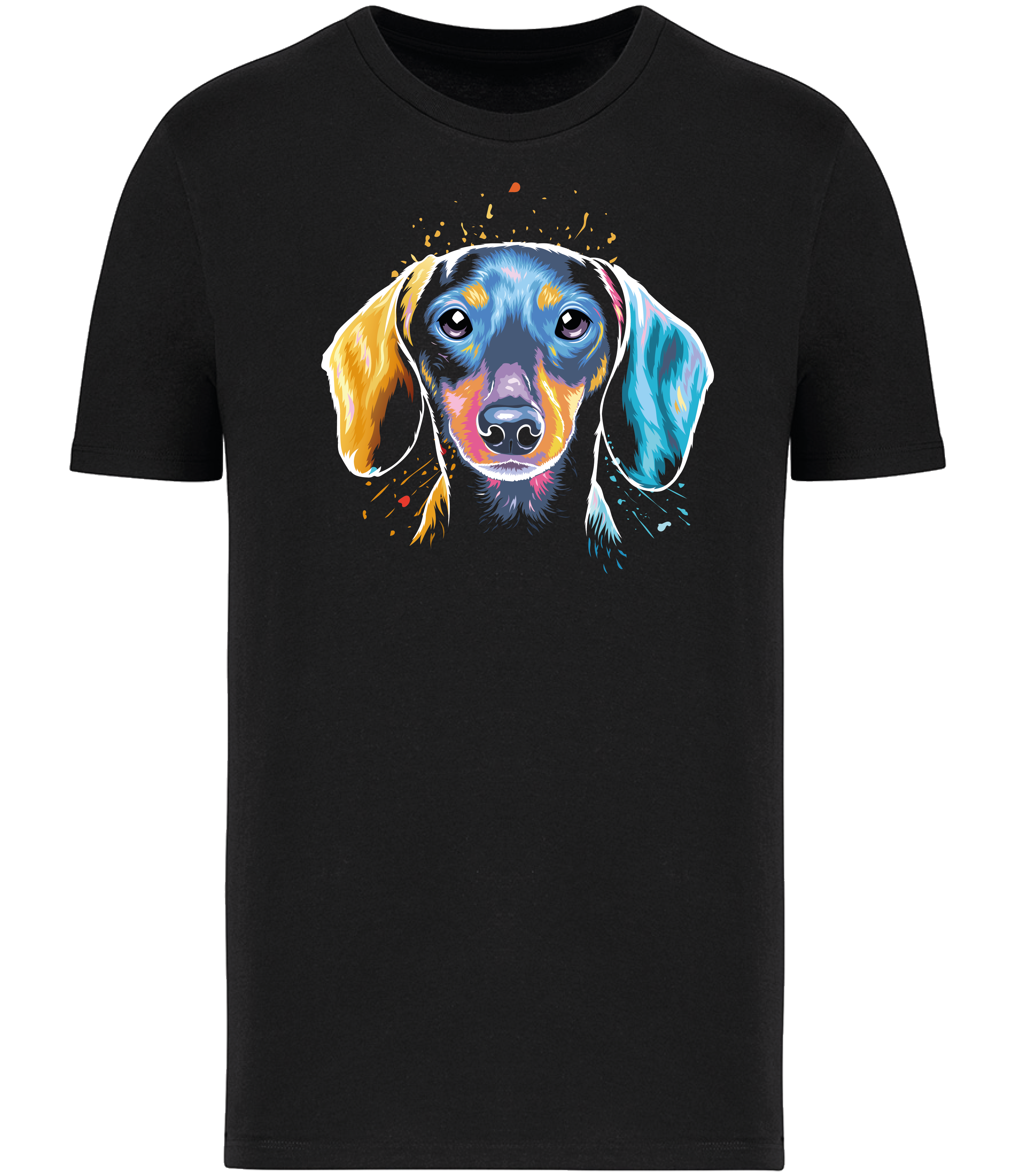 Ronnies Casuals Colour Splash Dachshund T-shirt in Mineral Black. S, M, L, XL, 2XL, and 3XL