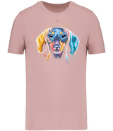 Ronnies Casuals Colour Splash Dachshund T-shirt in Mineral Pink. S, M, L, XL, 2XL, and 3XL