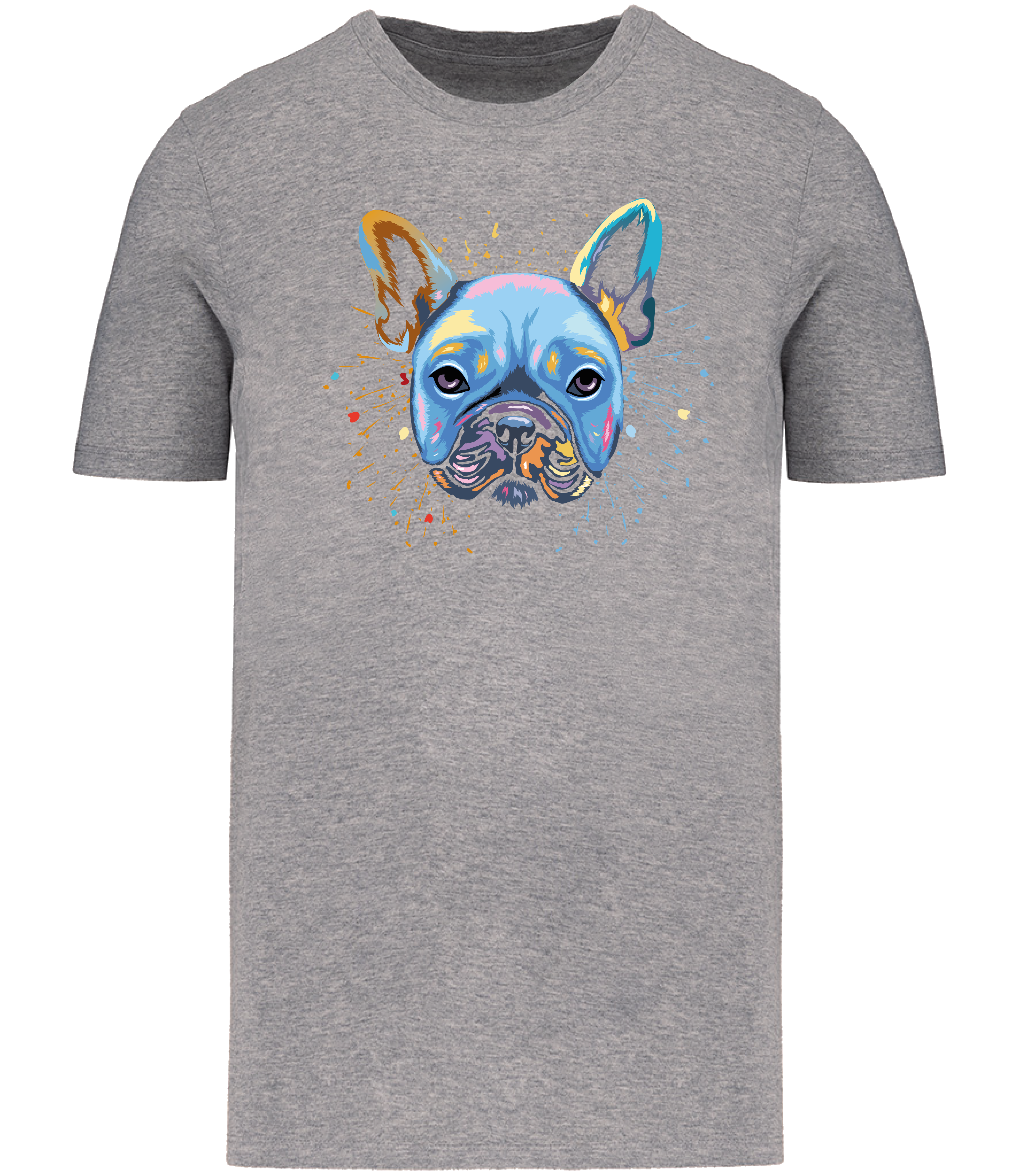 Ronnies Casuals Colour Splash French Bulldog T-Shirt in Grey. Available in S, M, L, XL, 2XL, and 3XL.