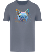 Ronnies Casuals Colour Splash French Bulldog T-Shirt in Mineral Grey. Available in S, M, L, XL, 2XL, and 3XL.