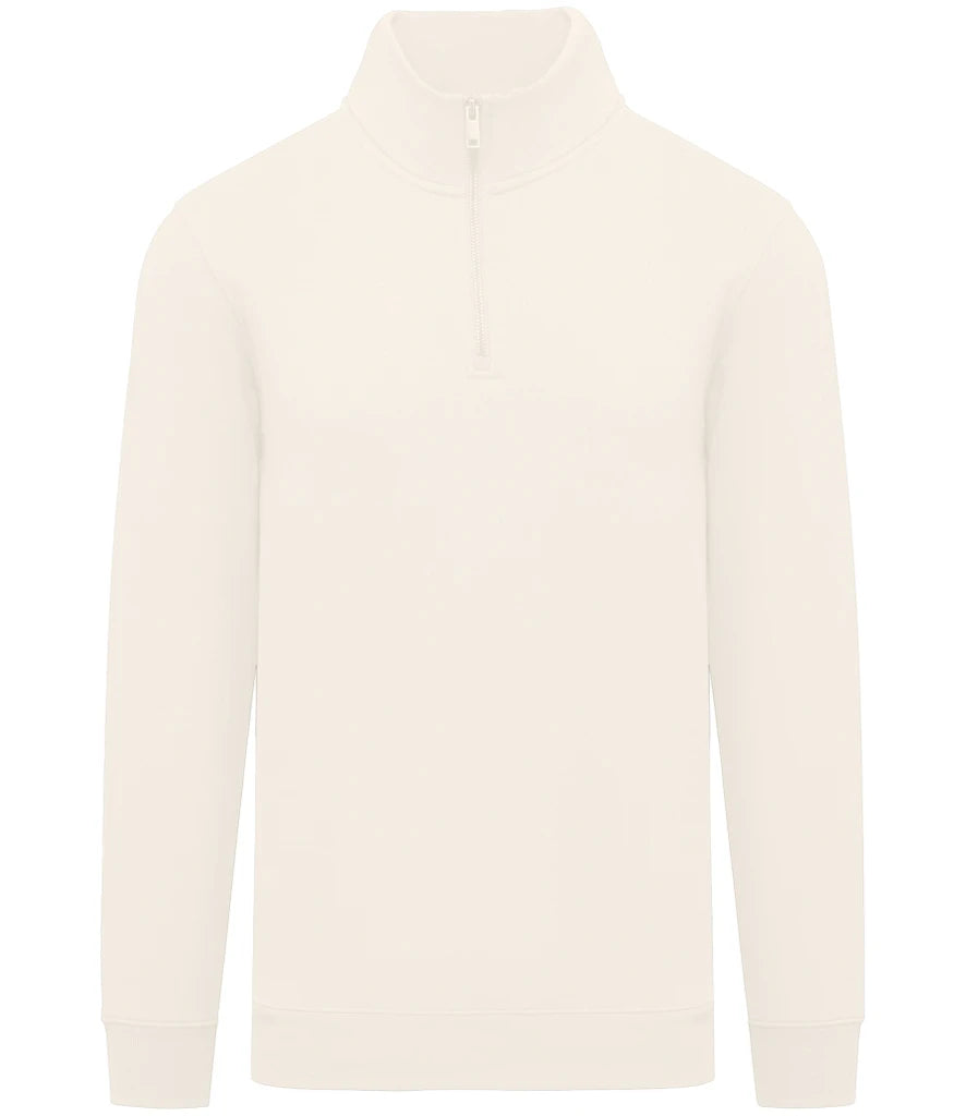 Ivory zip up neck sweatshirt on a white background