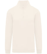 Ivory zip up neck sweatshirt on a white background