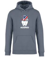 English Bull Terrier face design wearing a union jack hat on a Mineral Grey Hoodie