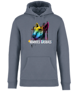 Mineral Grey colour Hoodie with an angry looking English Bull Terrier Dog Head in bright colours