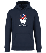 English Bull Terrier face design wearing a union jack hat on a Navy Hoodie