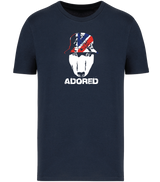 Navy colour t-shirt with short sleeves and a crew neckline featuring an English Bull Terrier face design wearing a union jack hat