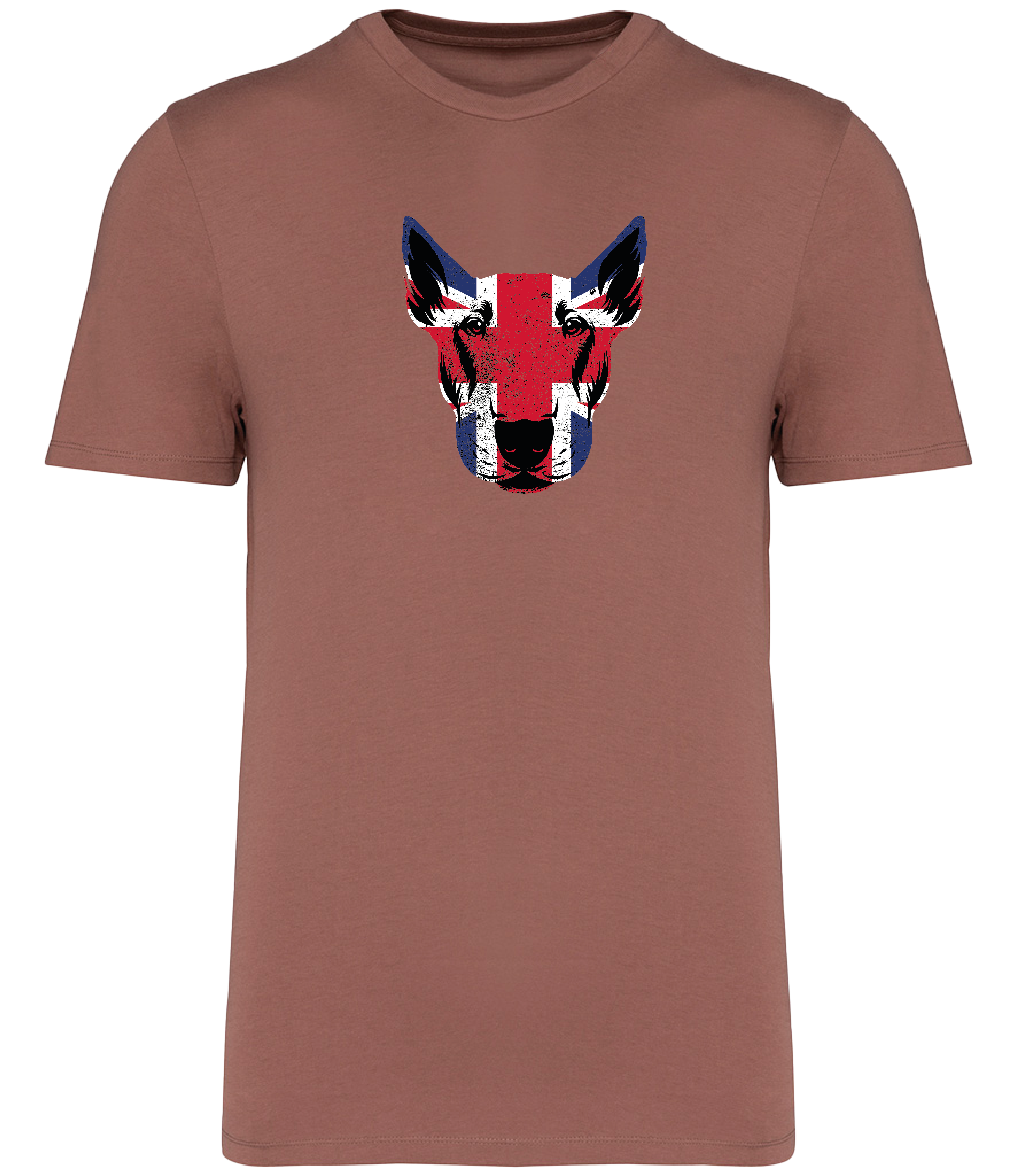 Sienna T-shirt printed with and English Bull Terrier Face covered in Union Jack Colours